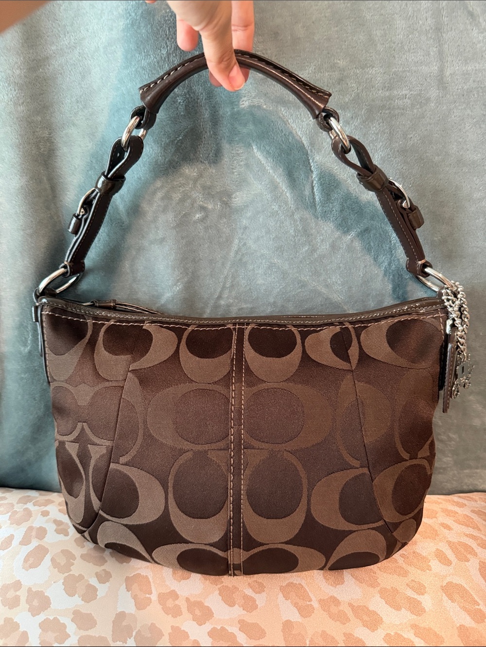 Coach Dark Brown Signature Canvas Shoulder Bag